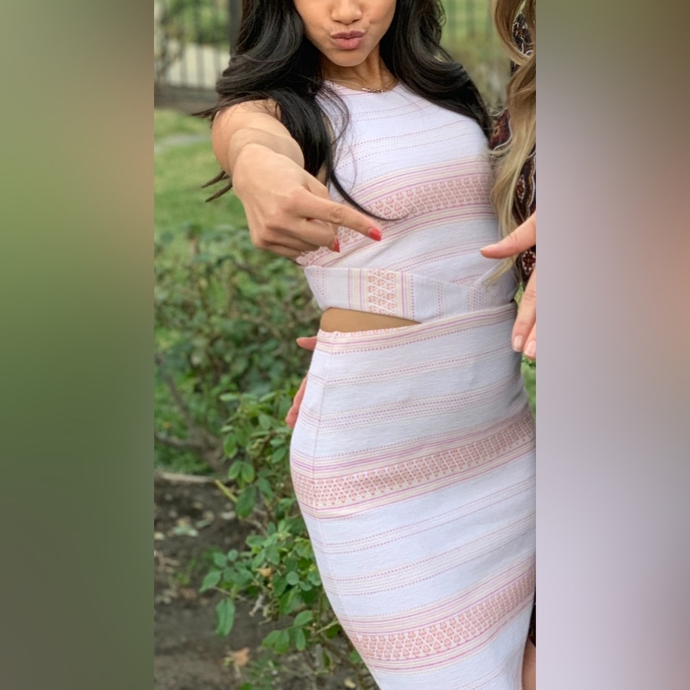 Pink, peach, white, cream open back dress